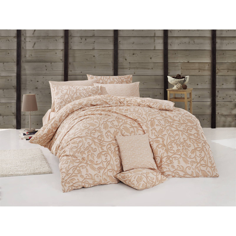 Ensemble de housse de couette 100% coton Cecelia Beige, Housse de couette double + 2 taies d'oreiller stan