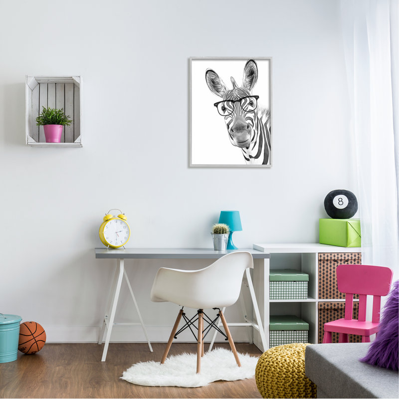 Drôle de zèbre portant des lunettes en noir et blanc par Annalisa Latella - impression, H 30 po x l 24 po x P 1,5 po