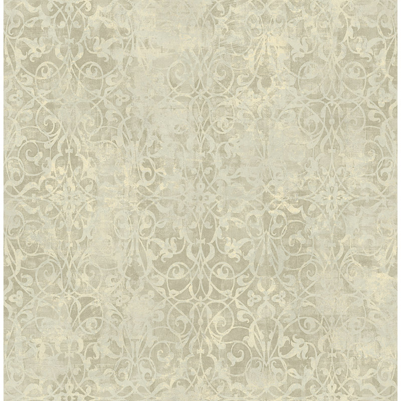 Rouleau de papier peint à volutes L 33 pi x l 20,5 po Hagans, Étain / Gris pâle