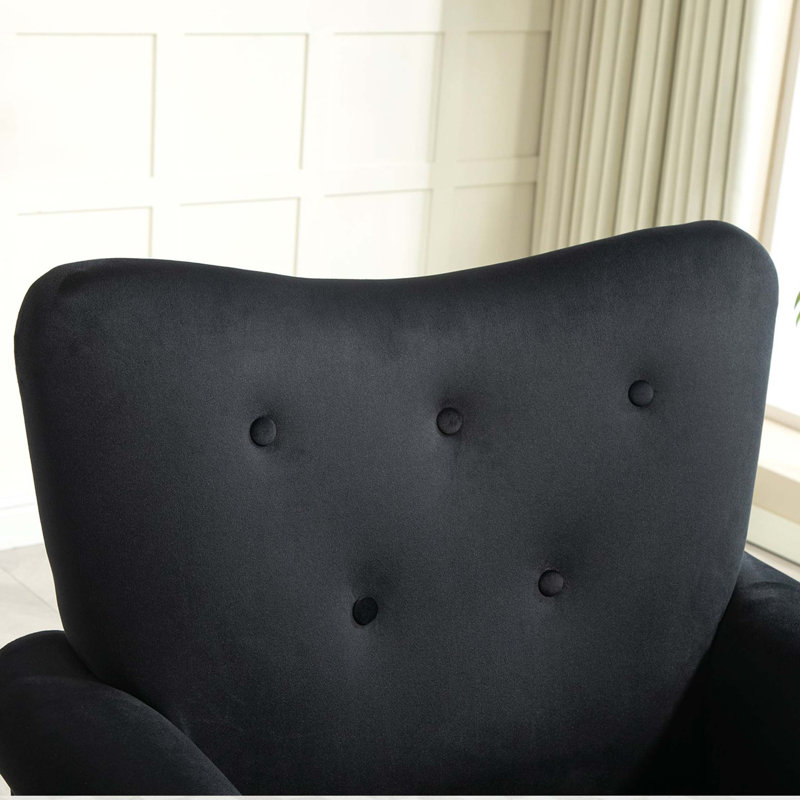 Fauteuil d'appoint à oreilles de style Mid-Century moderne avec pieds en bois robustes et support à haut dossier, Black