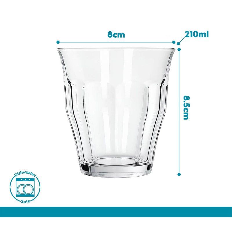Argon Tableware 210ml Fluted Water Glasses - Ribbed Fluted Glassware Tumblers Set, Pack of 6