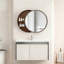 Miroir mural coulissant rond avec tablettes de rangement
