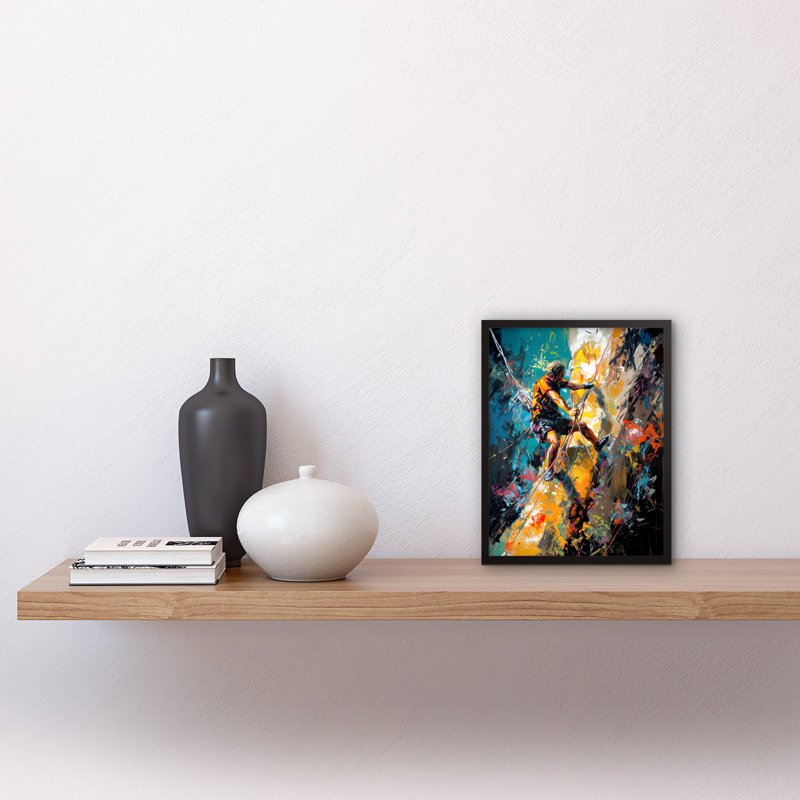 Lowayne Rock Climber Climbing Multicoloured Mountain Cliff - Single Picture Frame Print