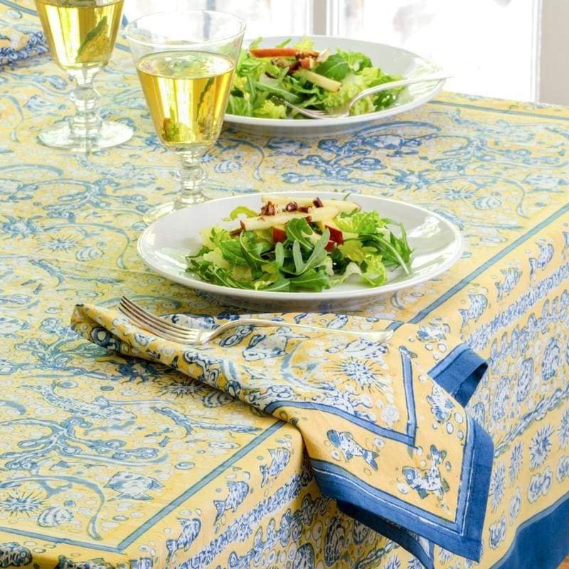 Pickering Tablecloth, 70"  Round, Yellow/Teal