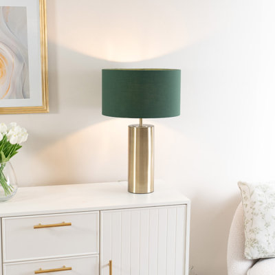 Lexy Fabric Drum Shade with Brushed Dimmable Touch Table Lamp with LED Bulb