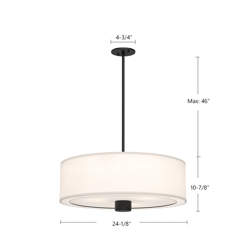 Luminaire suspendu cylindrique à 3 lumières Theo, Noir mat / lin blanc