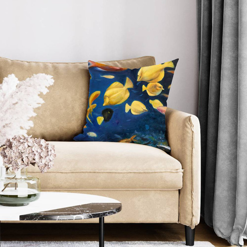 Fish under the sea - 20"x20" Throw pillow cover - Poly twill - Print on demand, Pillow Cover Only - No Insert, 20" H x 20" W