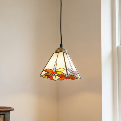 Mini-luminaire suspendu libellule Tiffany, vitrail, ampoule E26 chaude incluse, cordon réglable, luminaire suspendu de salle à manger rétro