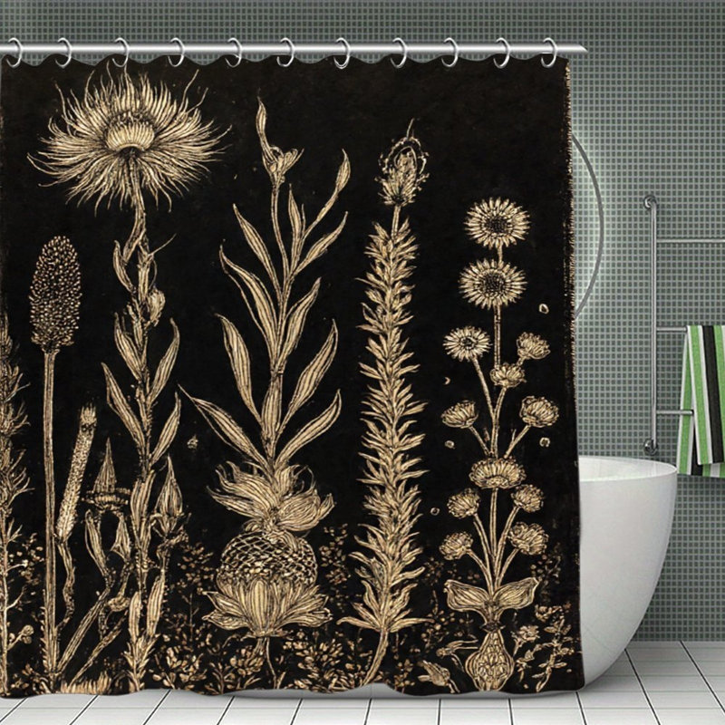 Rideaux de douche or à silhouette florale, 71 x 71