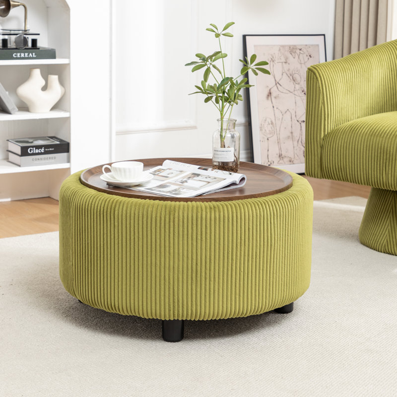 Pietsch Round Coffee Table with Storage, Green Corduroy