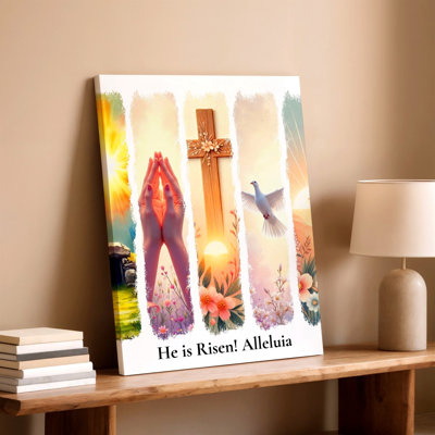 «Christian Heaven Clouds Sun Rays Doves Three Crosses», reproduction d'art sur toile
