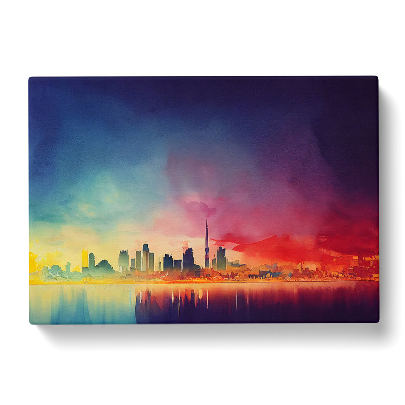 Skyline City Watercolour - Wrapped Canvas, 35cm H x 50cm W x 3cm D