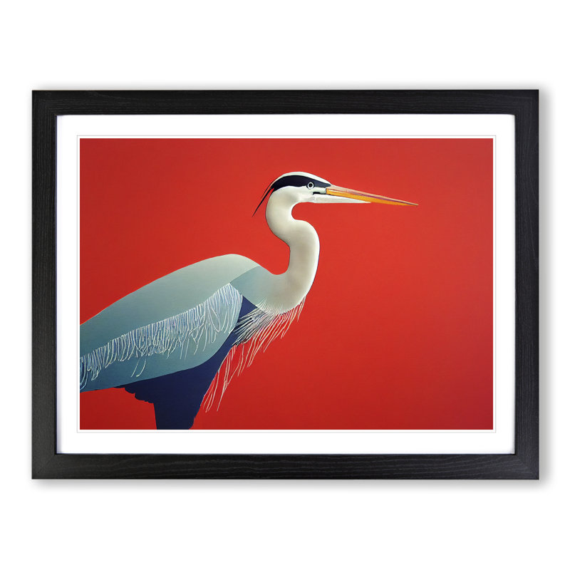 A Lively Heron Bird - Single Picture Frame Print, Black, 25cm H x 34cm W x 2cm D