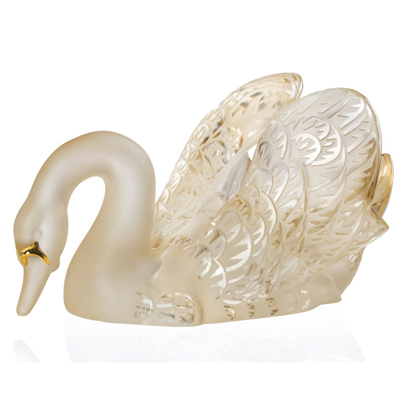 Swan Head Down Figurine, Gold Luster