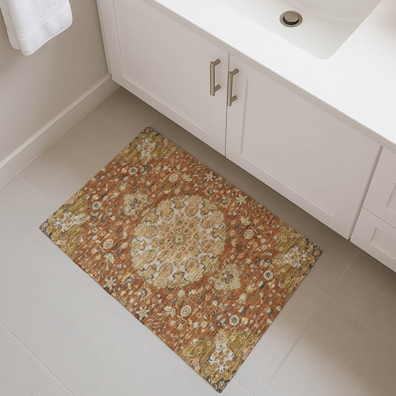 Tapis damassé intérieur / extérieur lavable à la machine ACN2611, Paprika, 1 pi 8 po x 2 pi 6 po