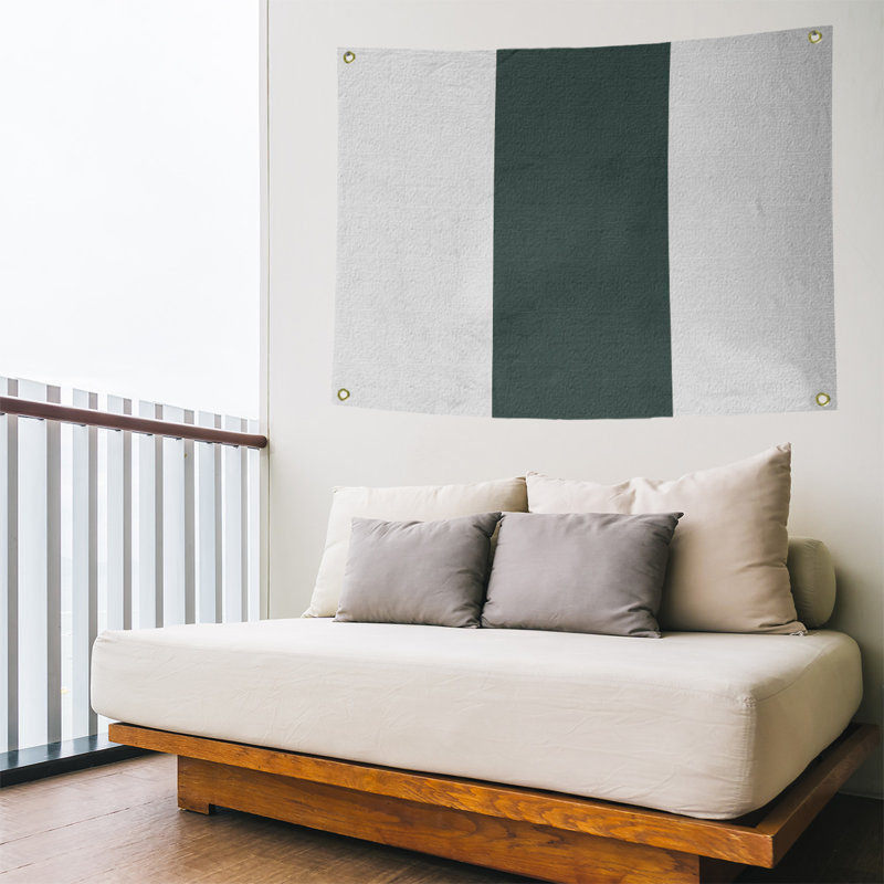 Tapisserie rayures en polyester en polyester, H 59 po x l 80 po, Blanc / Vert