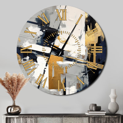 Grey And Gold Impressions Transcendent II - Abstract Shapes Golden Face Wall Clock