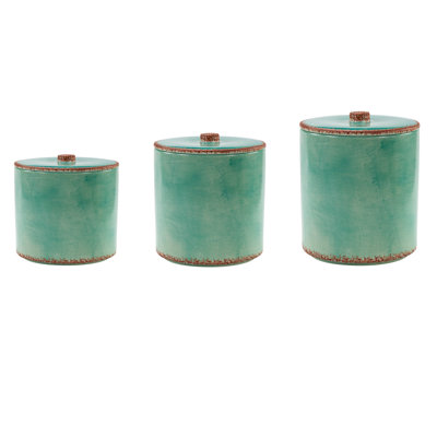 Patina Turquoise Ceramic Rustic Southwestern 3 Piece Kitchen Canister Set