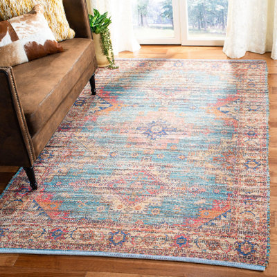 Tapis oriental rouille / bleu en coton tissé à plat à la main Joppatowne