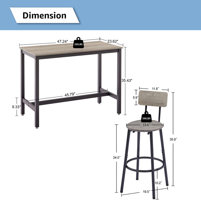 Reames 5-Piece Bar Table Set, Counter Height Table with 4 Bar Chairs, Pub Table Set