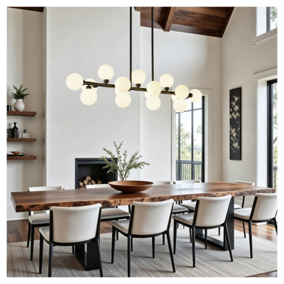 16-Light Modern Farmhouse Pendant Light with Opal Glass Shades in Matte Black