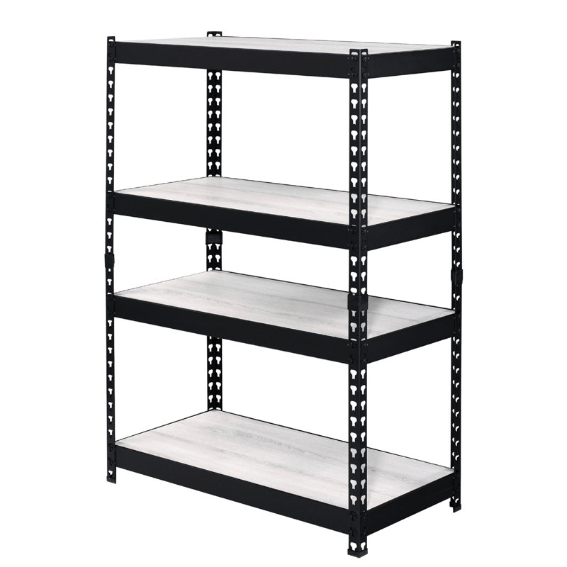 4 Tier Rectangular Bookcase With Adjustable Shelf Option, Metal Structure In Black Tone, Natural Color Mix, Kd Design For Easy Assembly, 32 Deep Of This Product, 17 Wide 48 High Product Shelves