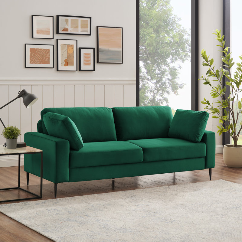 Etta 214.1Cm Velvet Square Arms Sofa, Green Velvet