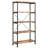 4-Shelf Bookcase With Rustic Nutmeg Finish, Black Powder-Coated Metal, Open , Engineered Wood And Easy To Maintain Frame, Industrial Styling, Clean Surface