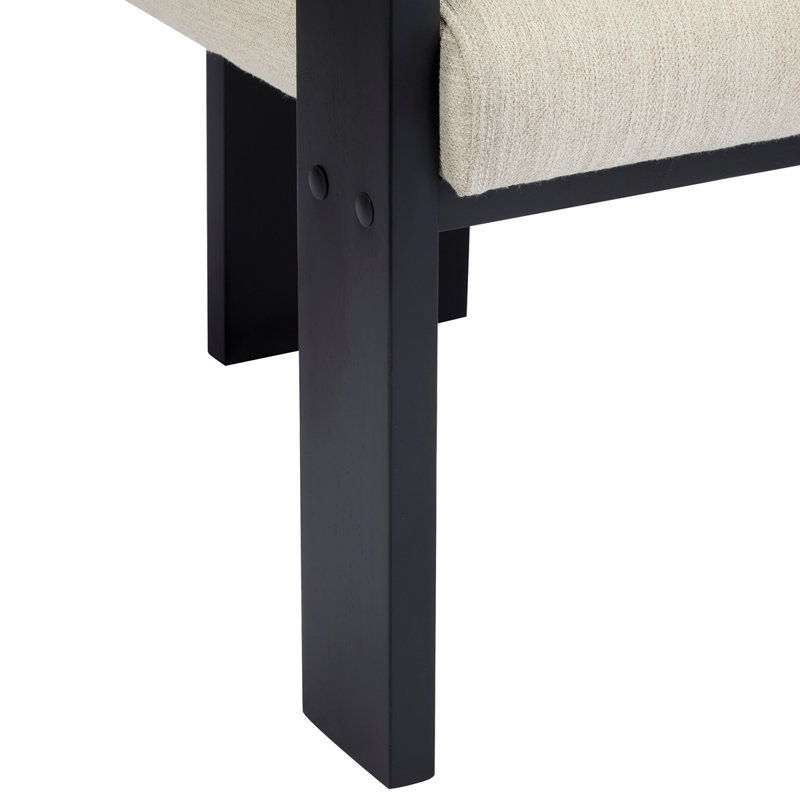 Ensemble de 2 chaises de salle à manger avec structure en bois massif à dossier coussiné, Tissu beige, Noir