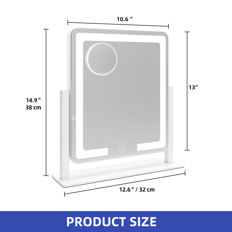 Miroir rectangulaire lumineux à DEL pour bureau de coiffeuse, réglable et amovible