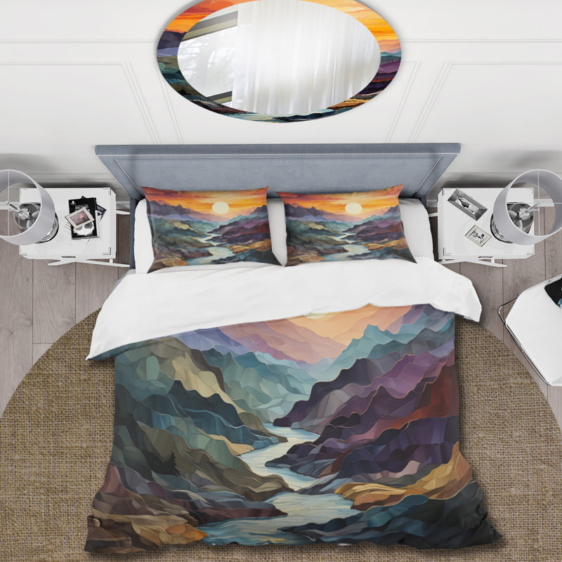 Ensemble de housse de couette en microfibre / polyester Orange Teal Mountains