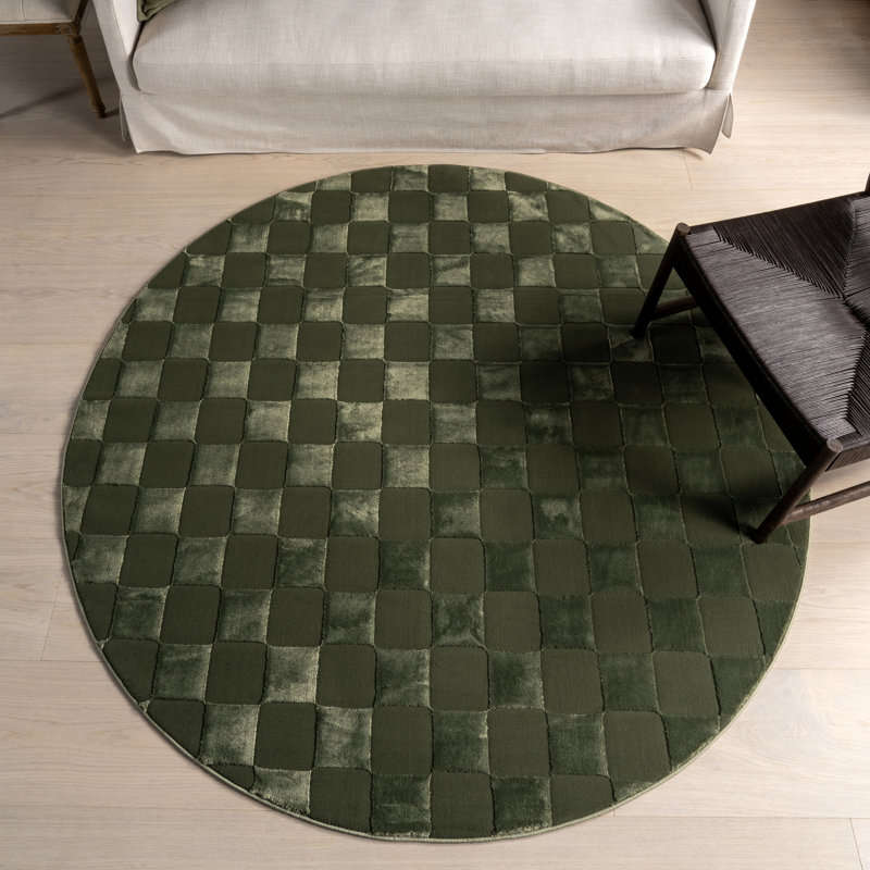 Alaiya Checkered Machine Washable Area Rug, Round 6'