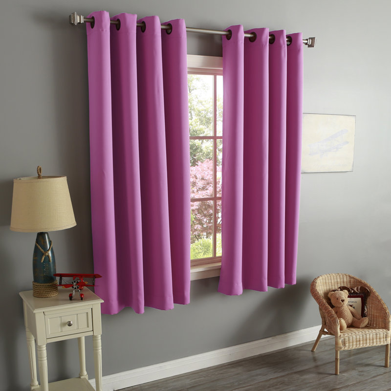 Adina Sevan Solid Thermal Grommet Curtain Panels, Pink, 52" W x 63" L