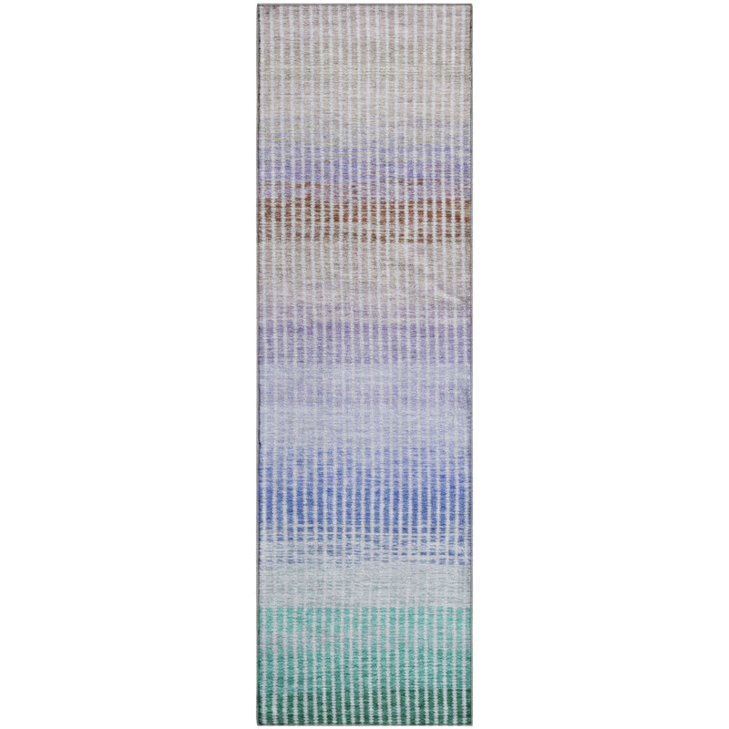 Premium Machine Washable Mayfield AMF2313 Stripes Rug, 2'3" x 7'6" Runner, Green