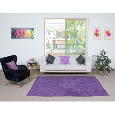 Tapis de couleur mauve en laine fabriqué à la main 5 x 8,3 pi de couleur turque, Great 4 Modern Interiors