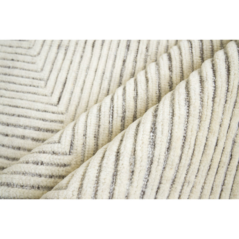 Crescent Striped Hand-Knotted Wool Ivory Area Rug, Rectangle 8' x 10'