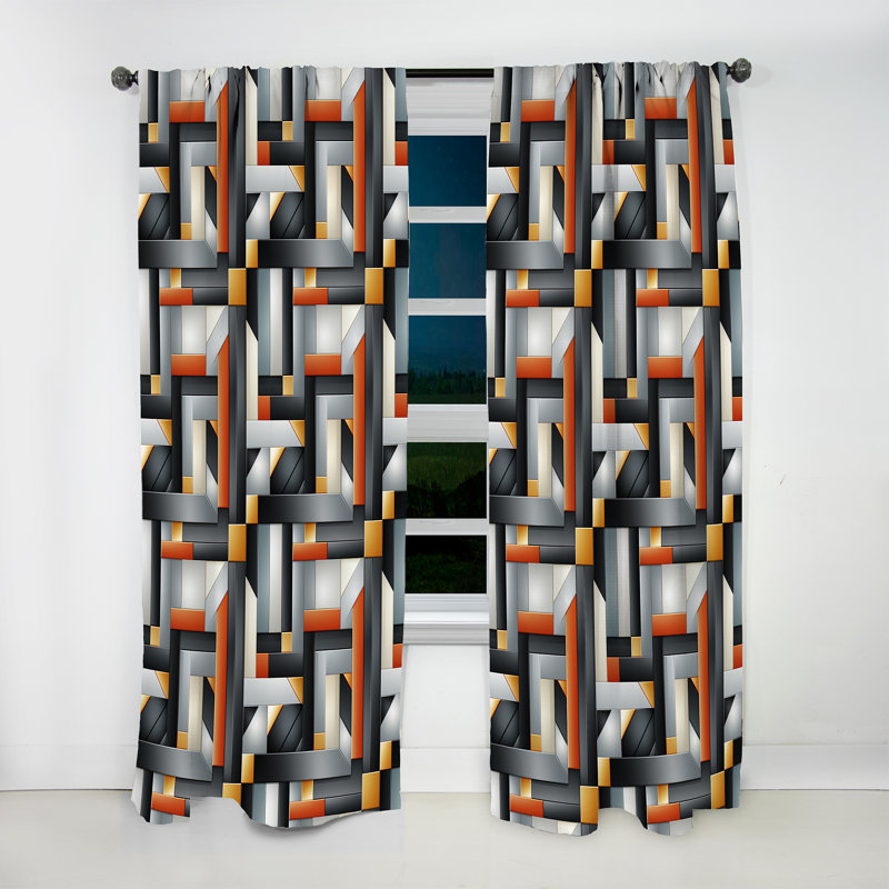 Motif géométrique chic orange et gris - Rideau obscurcissant géométrique abstrait - 1 panneau, L 52 po x L 120 po