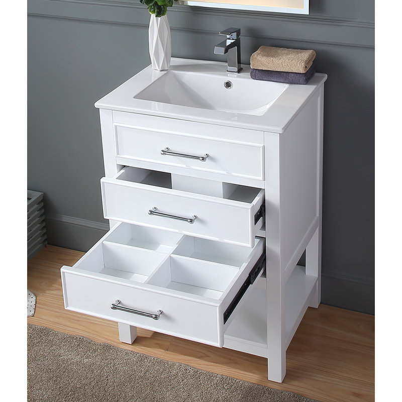 Sinclaire 24" White Quartz Top Traditional Bathroom Vanity