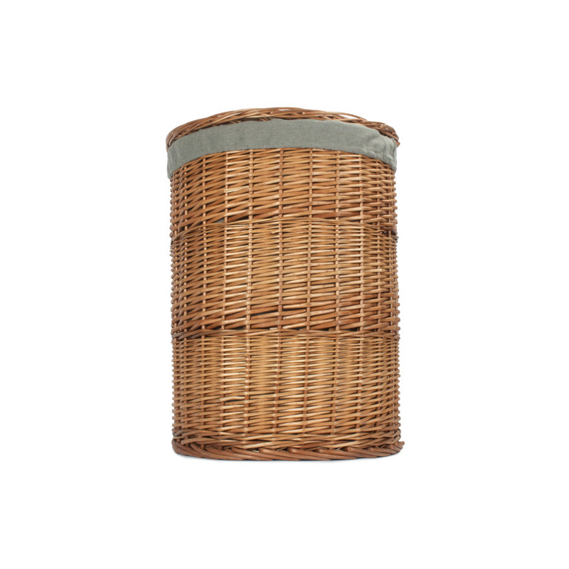 Wicker Round Laundry Hamper Basket with Lining, 60" H x 46" W x 46" D, Light Steamed/Grey