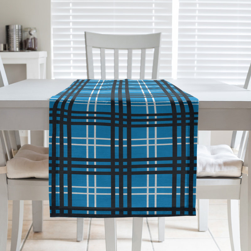 Paid Polyester Table Runner, 90" L x 16" W, Carolina Blue/White/Black