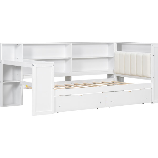 Alwyn Home Wood Twin Bed Platform With 8 Storage Shelves, Drawers ...