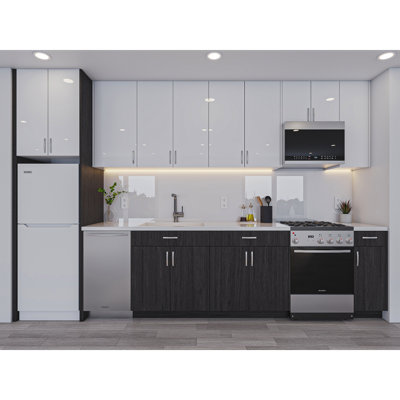 White Gloss & Carbon Marine Assembled Kitchen Cabinet Set – Full Kit