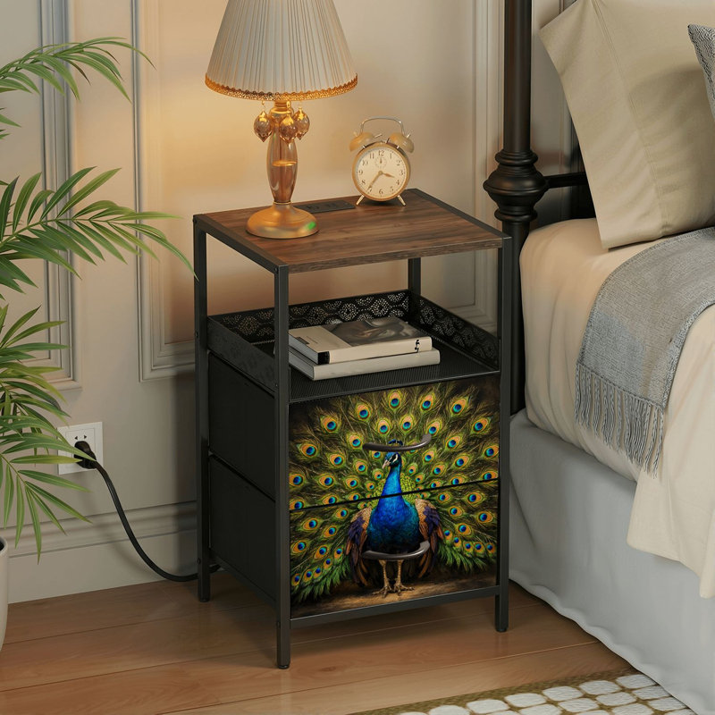 Table de chevet 2 tiroirs avec station de charge, table de chevet de chambre à coucher avec ports USB et prises USB