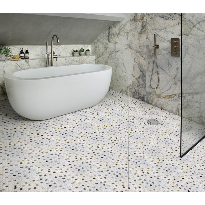 Lyra 0.8 in. x 0.8 in. Polished Marble Tile, Blanco Carrara