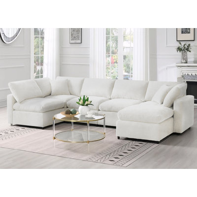 Latitude Run® 130" Modular Chenille Sectional Sofa Cloud Couches, Convertible Oversized Sectional Sleeper Sofa Bed