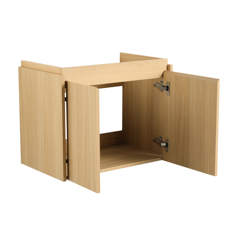 Meuble-lavabo 24 po avec lavabo en céramique, lavabo mural à fixation murale, armoire de rangement en bois à deux portes, lavabo fonctionnel en chêne - pour salle de bain, qualité