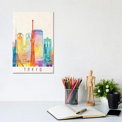 Tokyo Landmarks Watercolour by Paul Rommer - Wrapped Canvas Painting