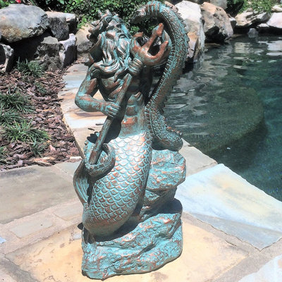 Life's a Beach Poseidon Ruler of the Sea Mermaid on Nautical Rock Statue