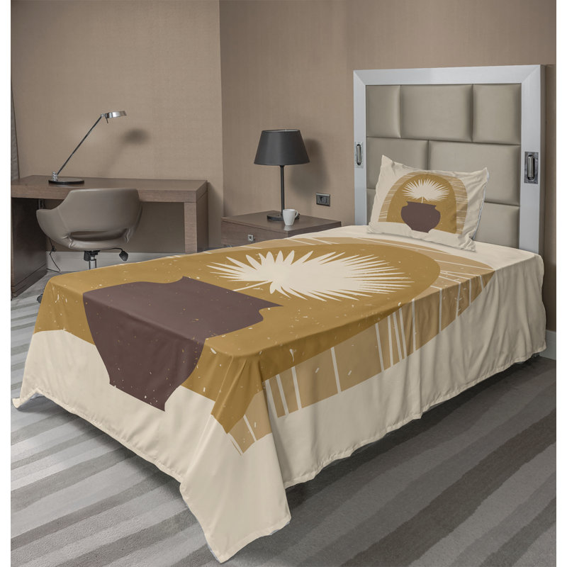 Ambesonne Tropical Sheet SetPalm Leaf Boho Pattern Pale Coffee Umber Blush, Twin Sheet Set with 1 Pillowcase