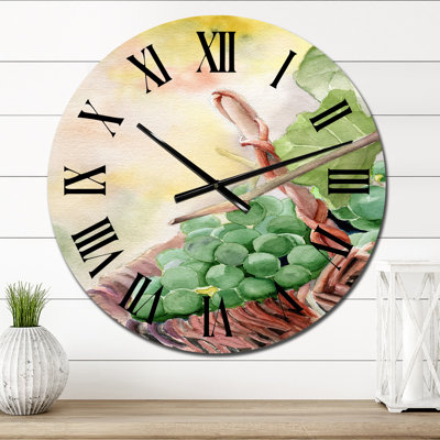 Grappe de raisin vert dans un panier - Horloge murale de ferme